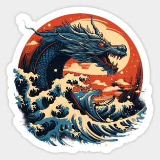 Dragon Rising from Ocean Wave Sticker